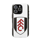 Fulham FC MagSafe iPhone case with black and white colors, dual-layer protection, and wireless charging compatibility