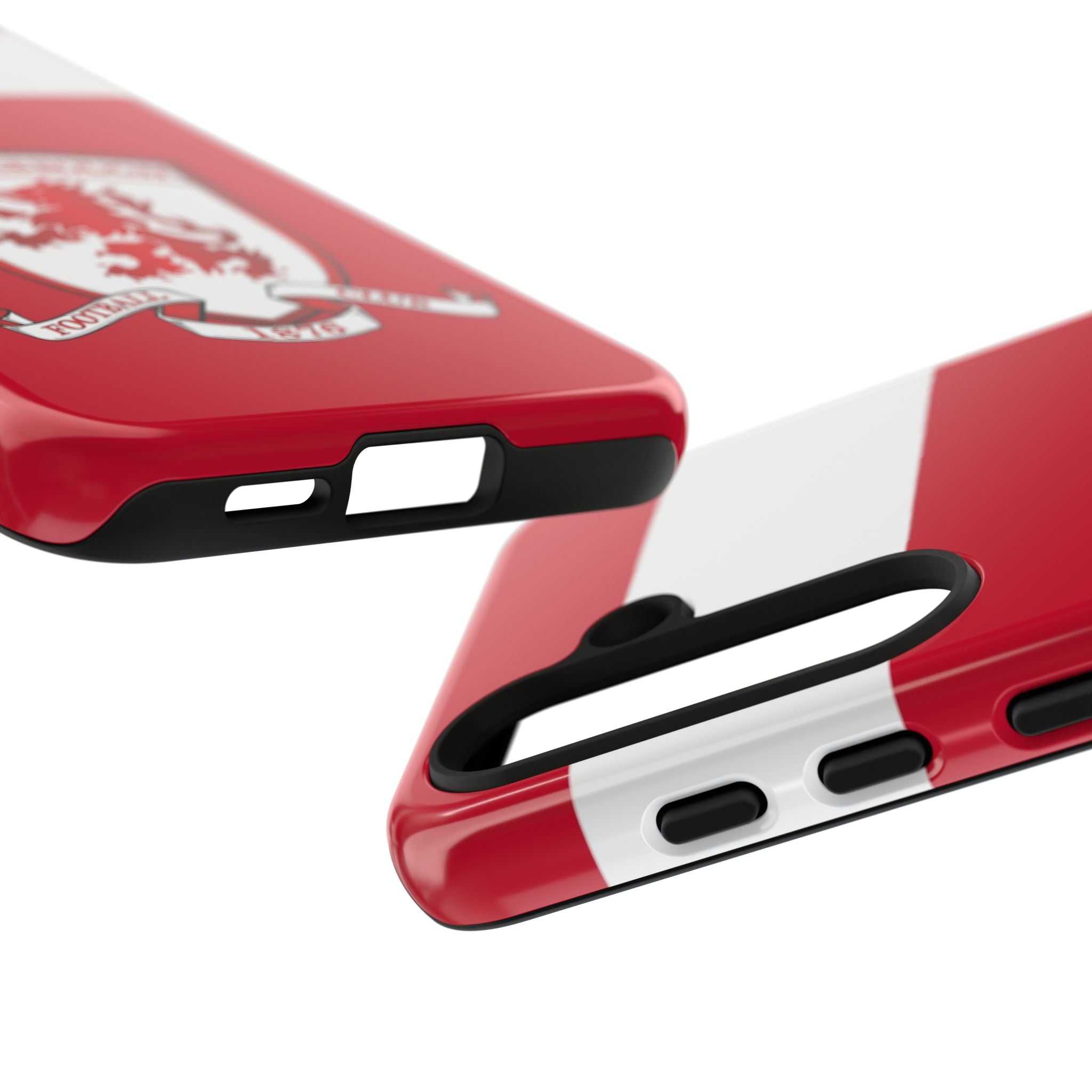 Middlesbrough Magnetic Samsung Case with red colors, official-inspired crest, dual-layer protection, and wireless charging compatibility