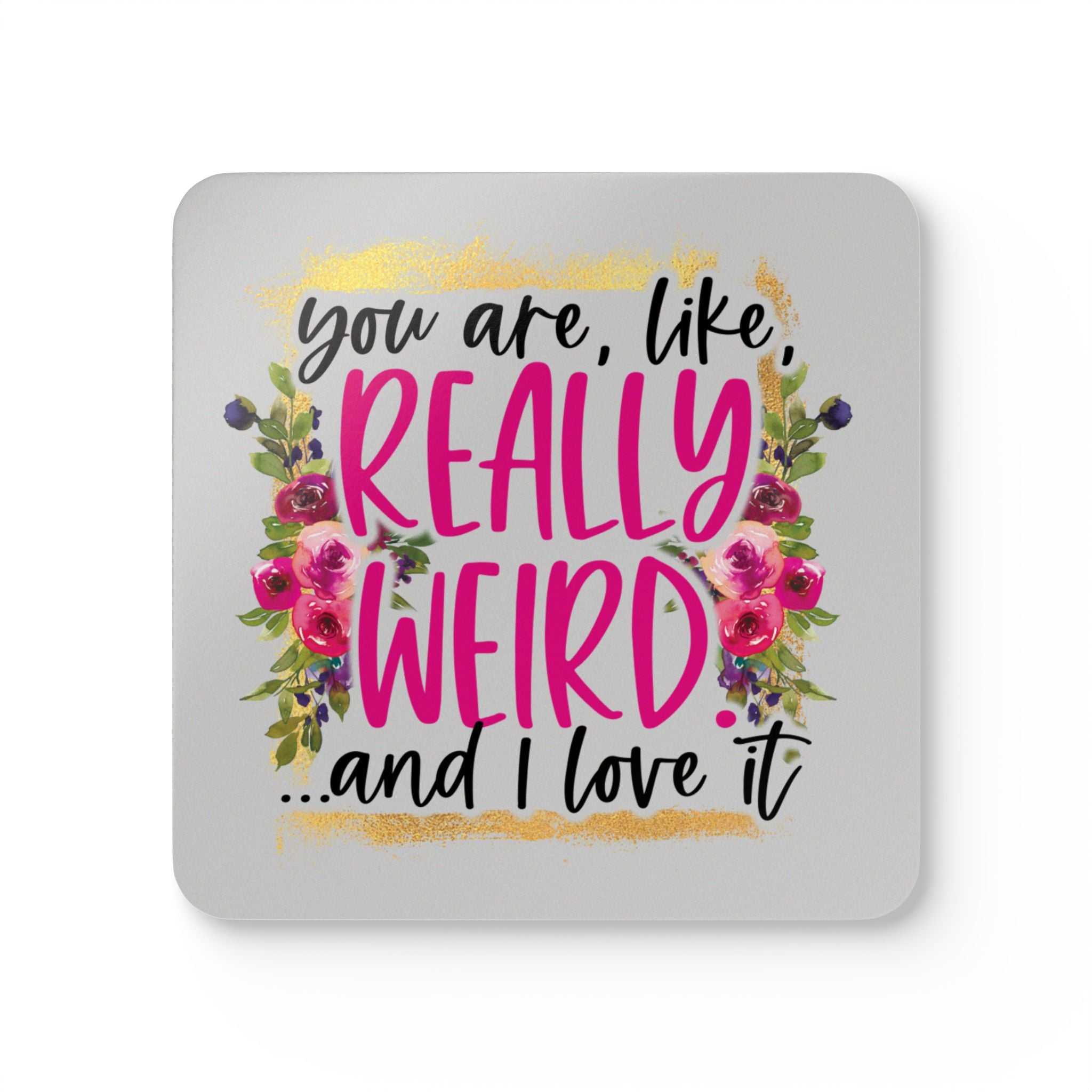 Really Weird Coaster Set with playful design and floral accents