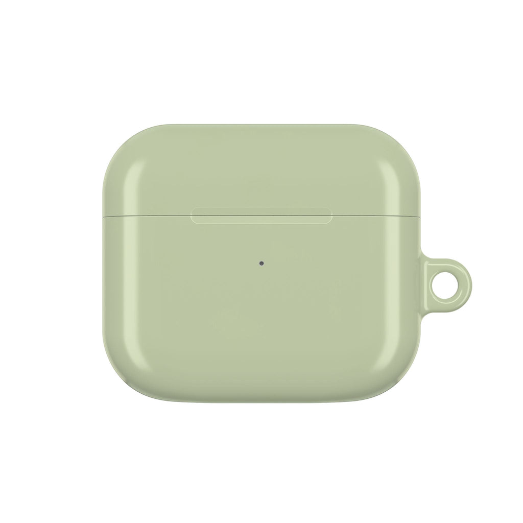 Sage green hard shell AirPods protective case with glossy finish and secure fit