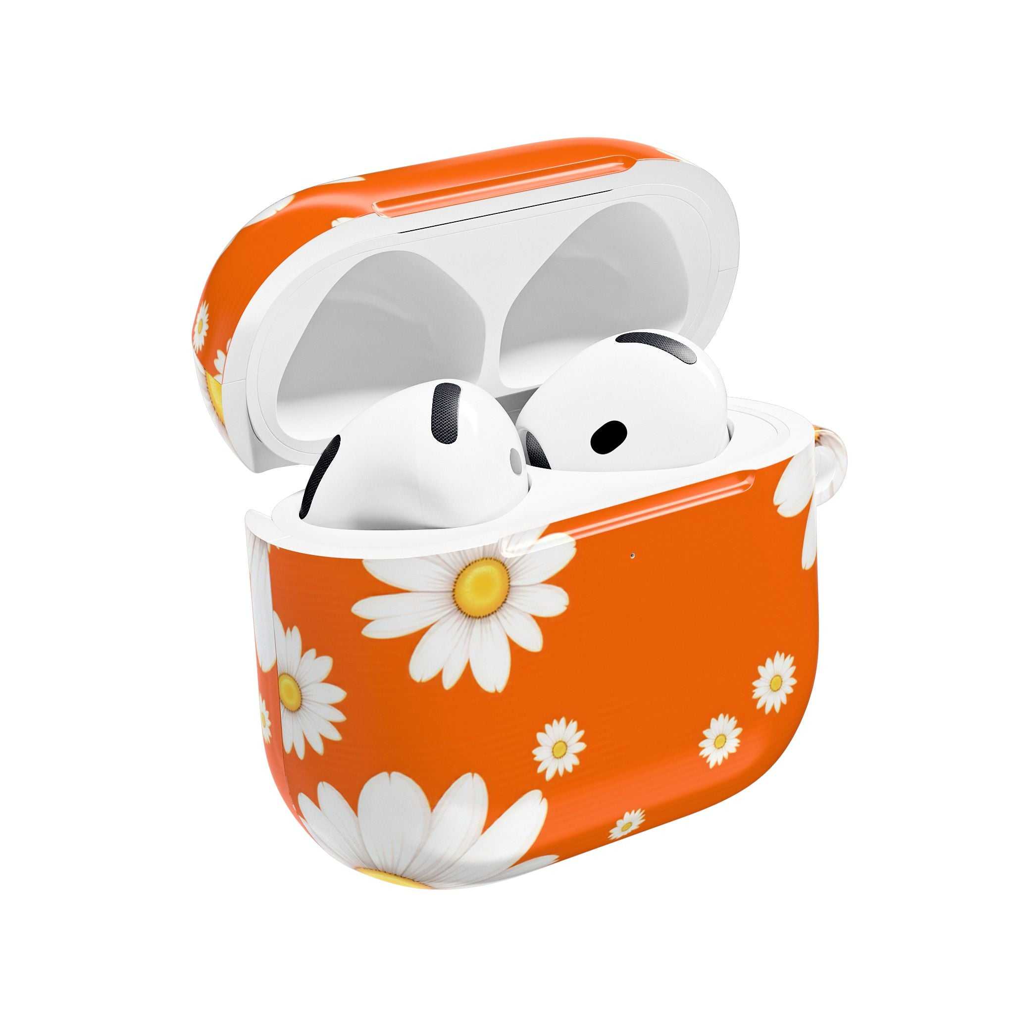 Orange Daises AirPods protective case with vibrant daisy design and glossy finish