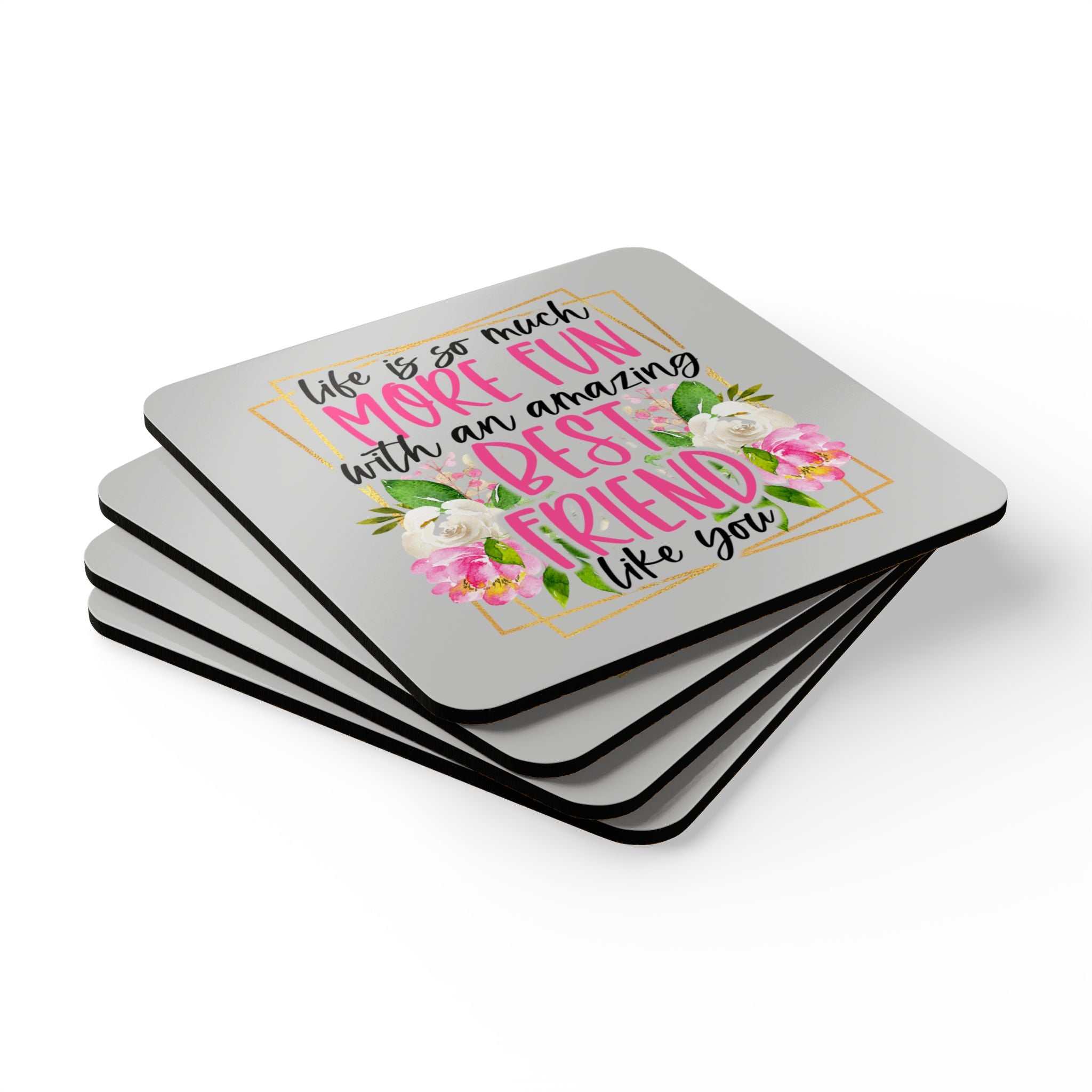 Amazing Friend Coaster Set with playful design, floral theme, and protective features.