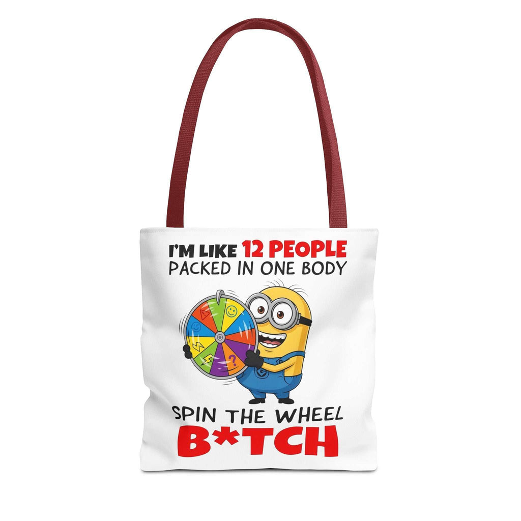 Funny Minion tote bag with cheeky design and colorful handles, durable and lightweight for daily use