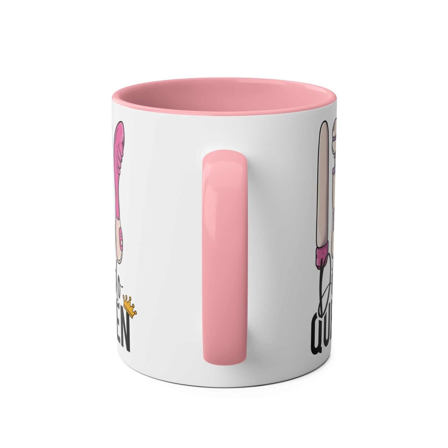 Cheeky Dildo Queen Coffee Mug with pink handle and interior.