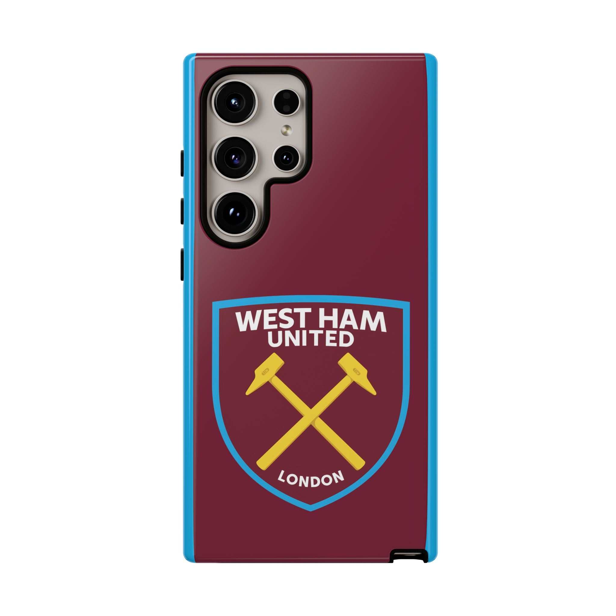 West Ham United Magnetic Samsung Case with claret and blue colors and official-inspired crest, dual-layer protection and wireless charging compatible