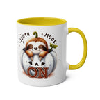 Cute sloth coffee mug with colorful handle, perfect for animal lovers.