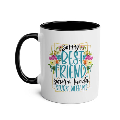 Best Friend Coffee Mug with floral design and playful message, available in seven colors.