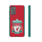 Liverpool FC magnetic shockproof Samsung Galaxy case in red with dual-layer protection and wireless charging compatibility