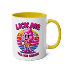 Lick Me Till Ice Cream Mug with cheeky design, vibrant sublimation print, glossy finish, 11oz ceramic two-tone, microwave and dishwasher safe