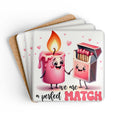 A Perfect Match Coaster Set with high-gloss top and cork back, 4-piece, water-repellent and heat-resistant coasters