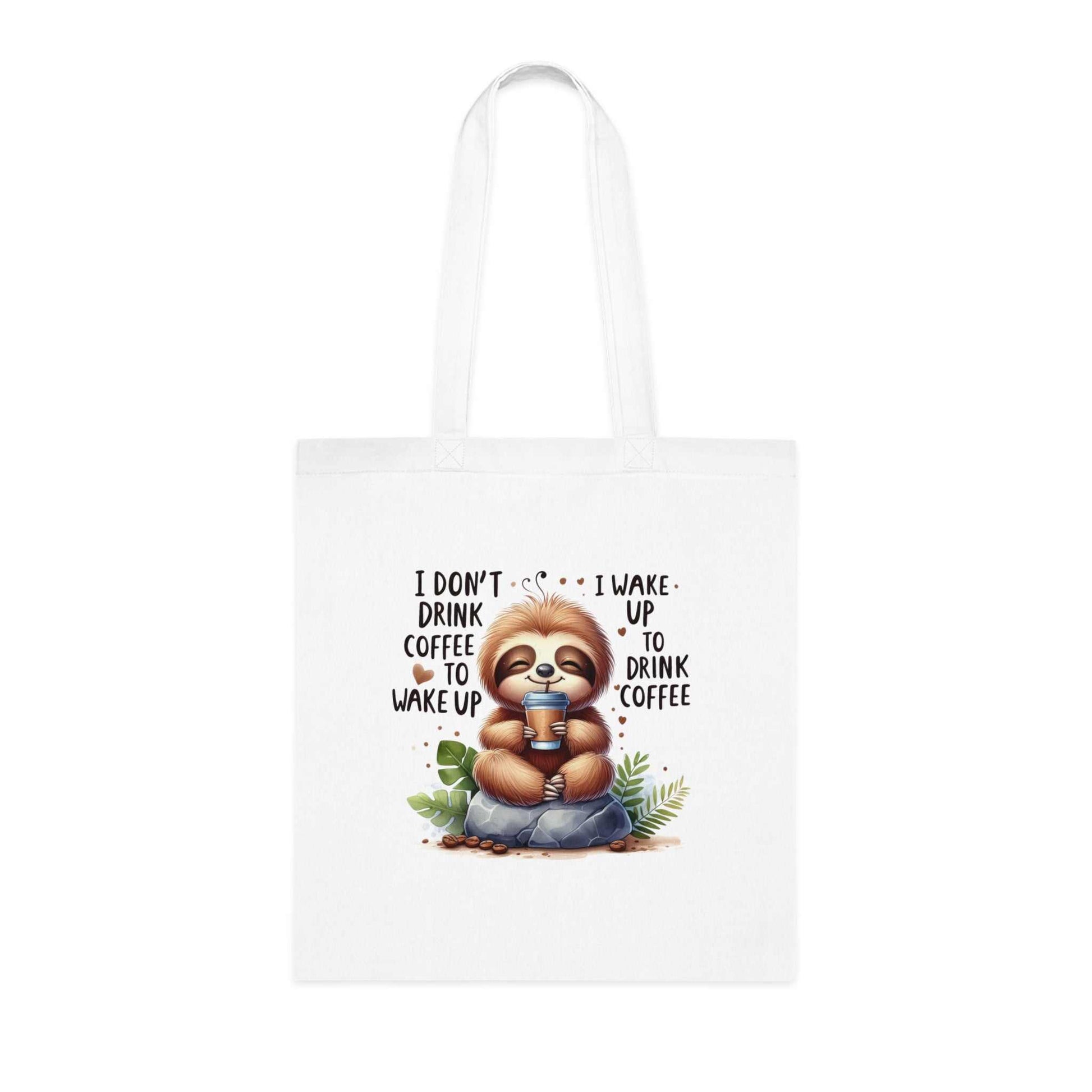 Cotton tote with cute sloth design, ideal for everyday use, featuring vibrant colors and reinforced handles.