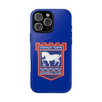 Ipswich Town MagSafe iPhone case with club crest, blue color, dual-layer protective design, and wireless charging compatibility