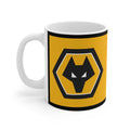 Ceramic Wolves FC mug with Old Gold design for passionate fans, microwave and dishwasher safe