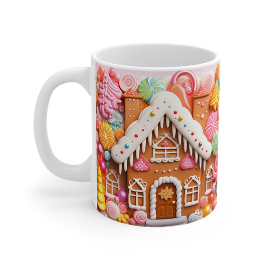 Gingerbread House Christmas Mug with festive design, perfect for holiday drinks.