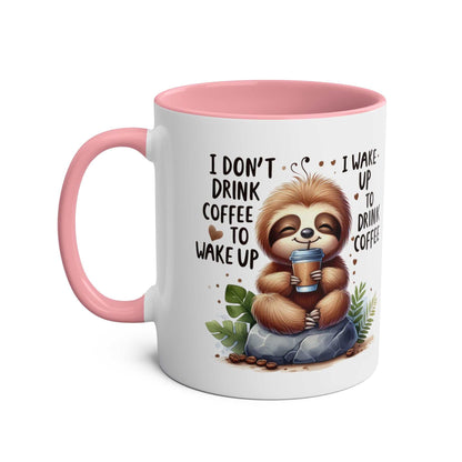cute sloth coffee mug with pink handle and playful design for animal lovers