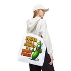 Busier Than a Cucumber Tote Bag with cheeky design, durable spun polyester, multiple sizes and handle colors, perfect for daily use and errands