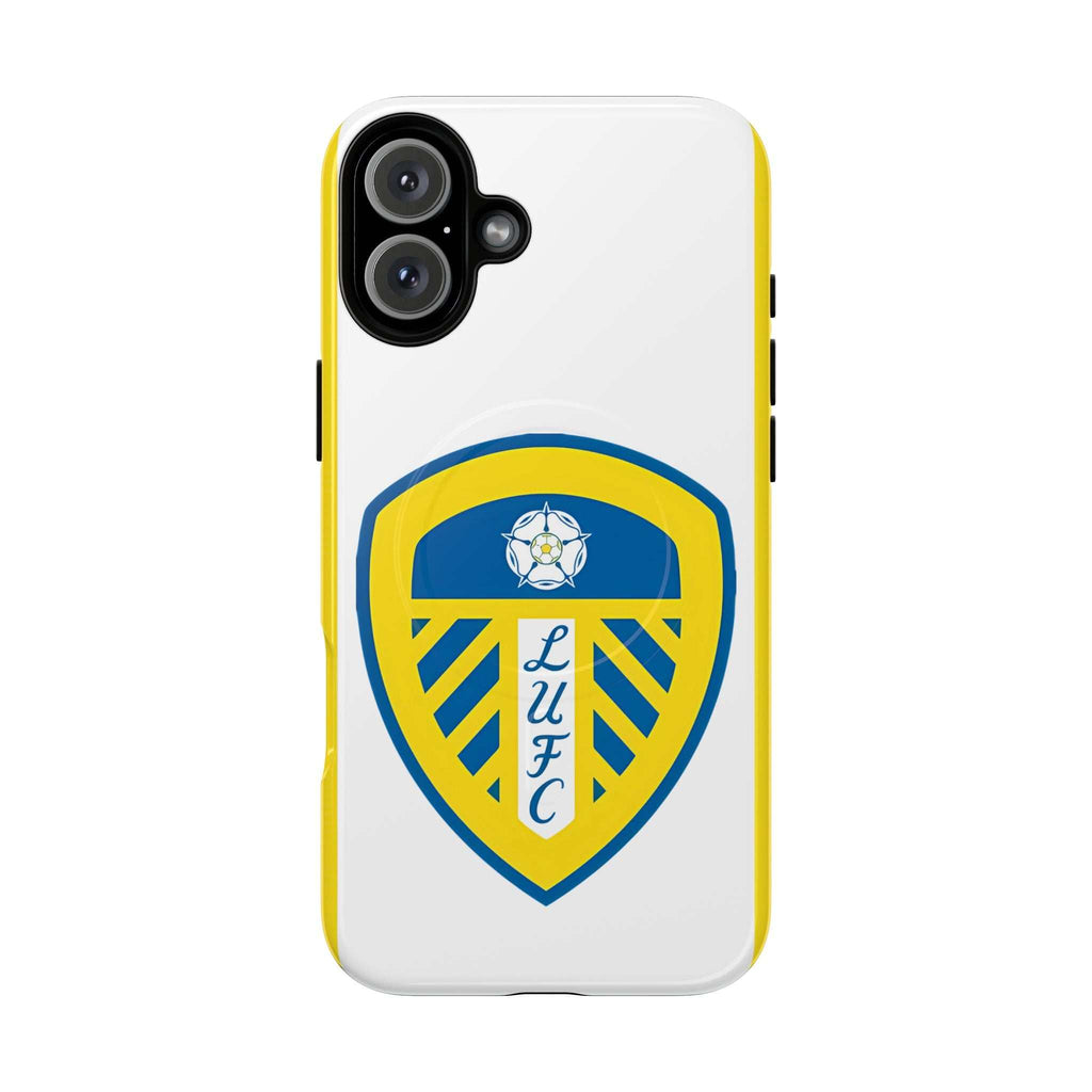 Leeds United MagSafe iPhone Case with club crest and dual-layer protection for wireless charging