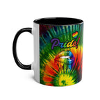 LGBTQ+ Pride mug with vibrant rainbow design and glossy finish.
