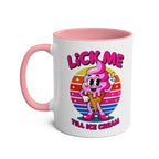 Lick Me Till Ice Cream Mug with cheeky text and vibrant glossy finish in two-tone ceramic design