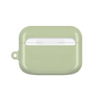 Sage green hard shell AirPods protective case with glossy finish and wireless charging compatibility