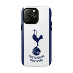 Tottenham FC MagSafe iPhone case with white and navy design, featuring Spurs crest and dual-layer protection