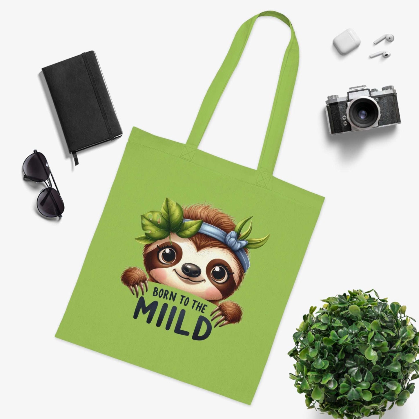 Cotton tote with cute sloth design, perfect for everyday use and gifting.