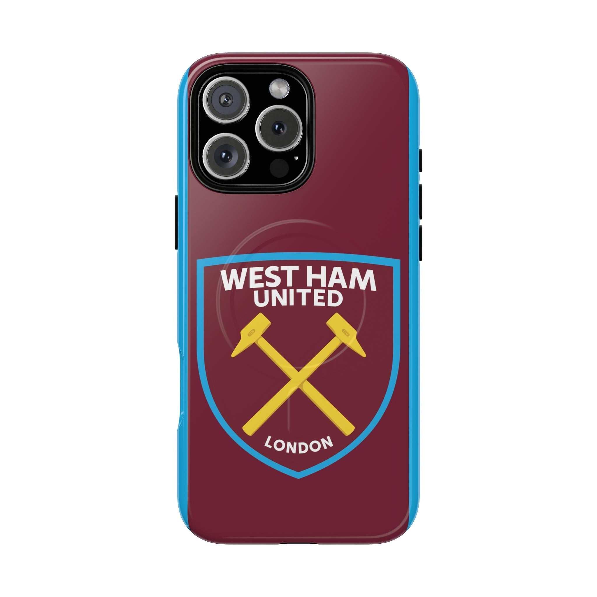 West Ham Utd MagSafe iPhone case with claret and blue colors and crossed hammers logo