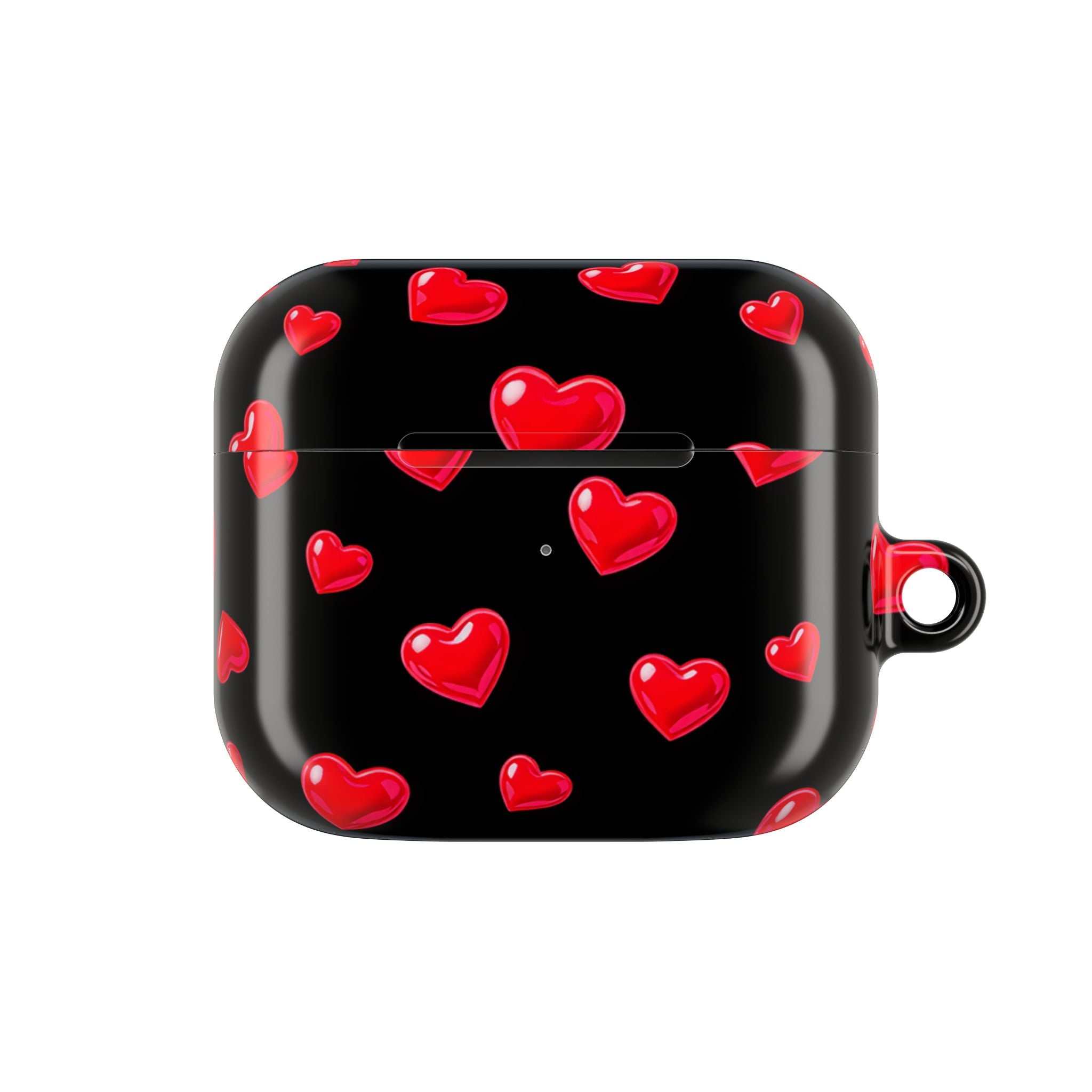 Black AirPods case with red heart pattern protective hard shell