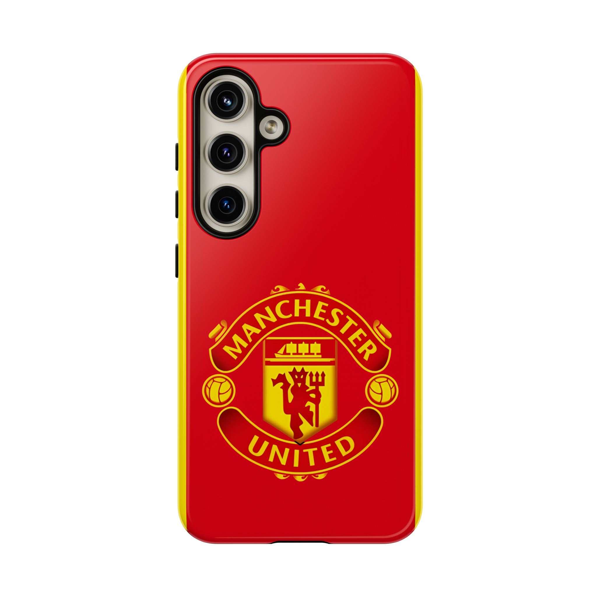 Manchester United Magnetic Samsung Case with red crest and dual-layer protection for wireless charging