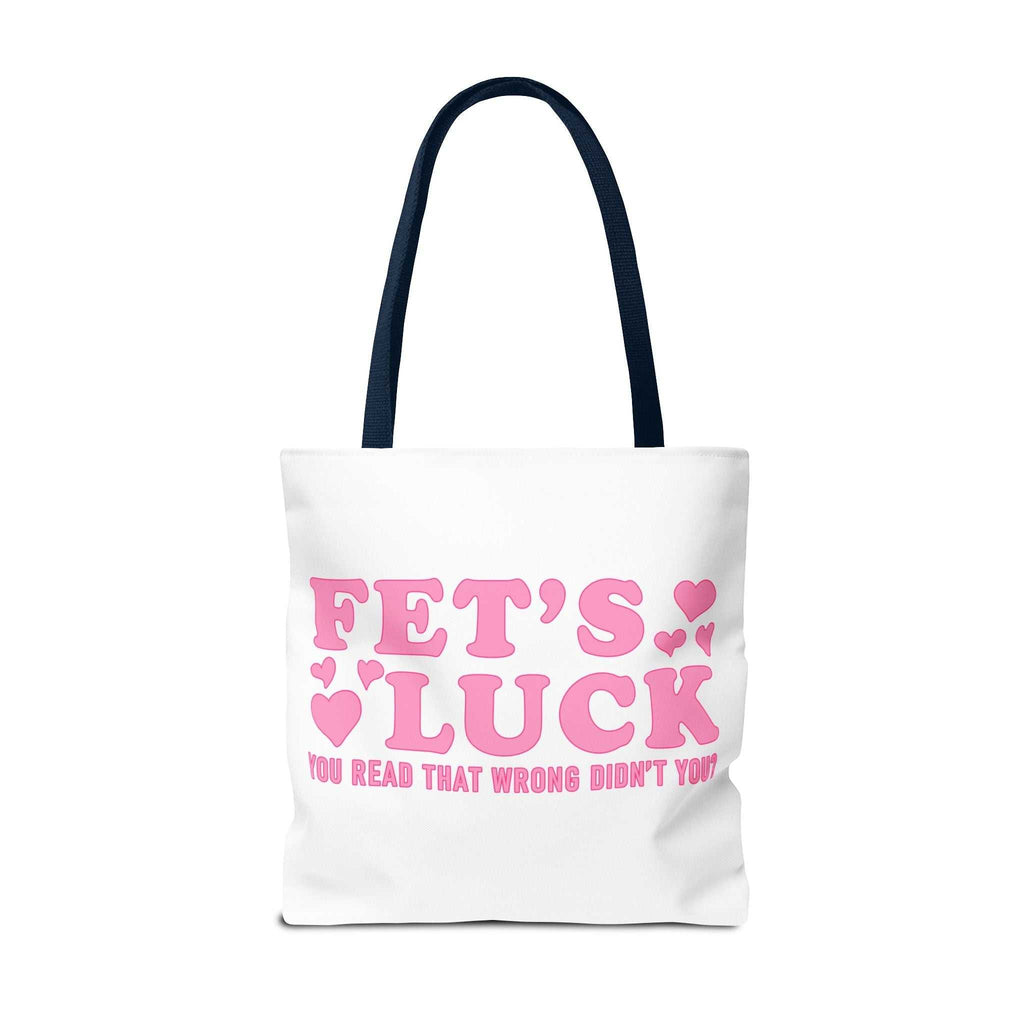 Pink heart tote bag with cheeky fun design and multiple handle color options