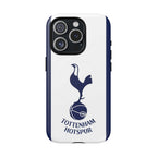 Tottenham FC MagSafe iPhone case in white and navy with club crest, durable dual-layer protection, and MagSafe compatibility