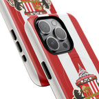 Sunderland FC MagSafe iPhone case with red and white stripes and club-inspired crest, shock-absorbing dual layer protection.