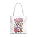 Fun Unicorn Travel Tote Bag with cheeky design and colorful handles, durable polyester, reusable and lightweight.