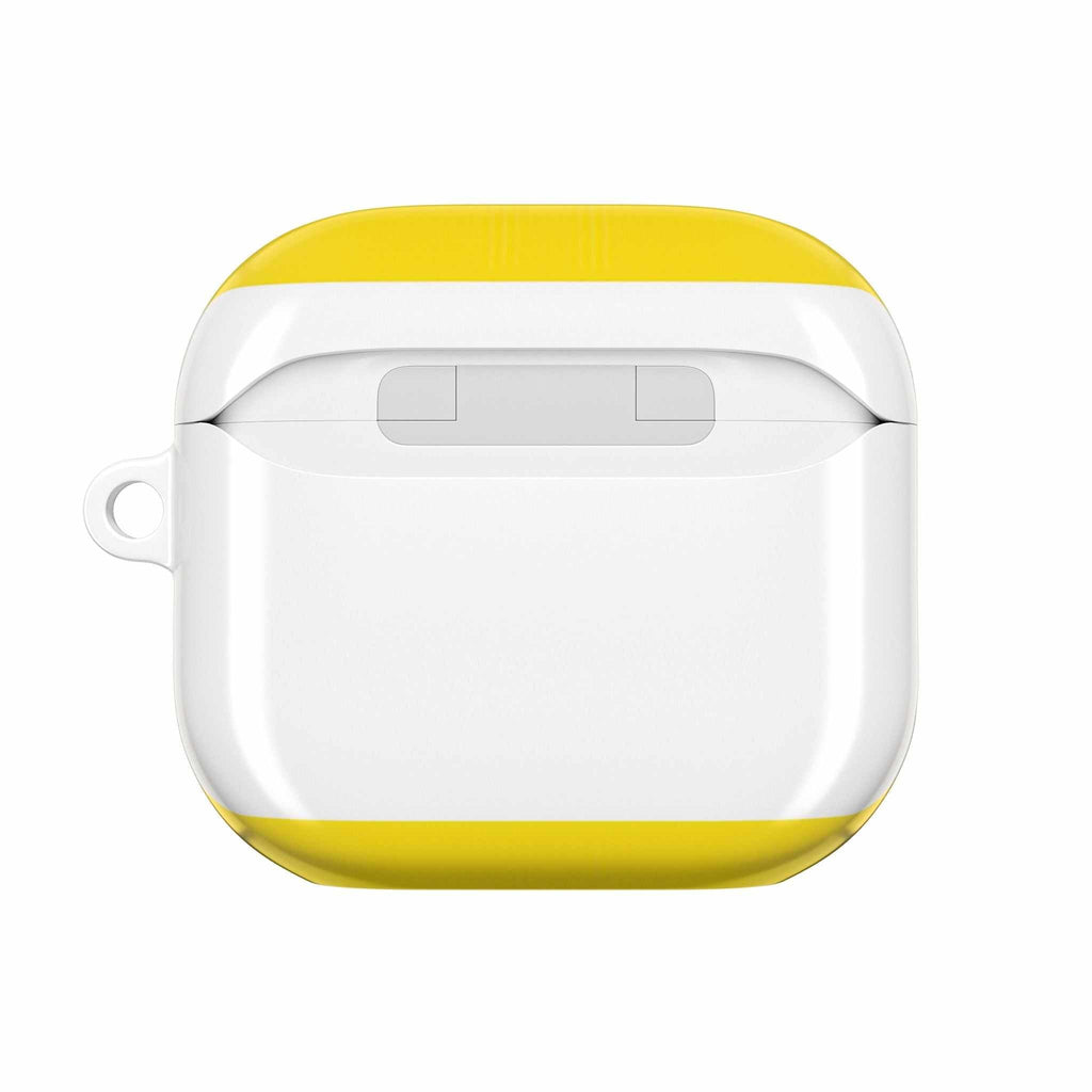 Leeds Utd FC AirPods protective hard case in white and yellow, shock-resistant and wireless charging compatible.