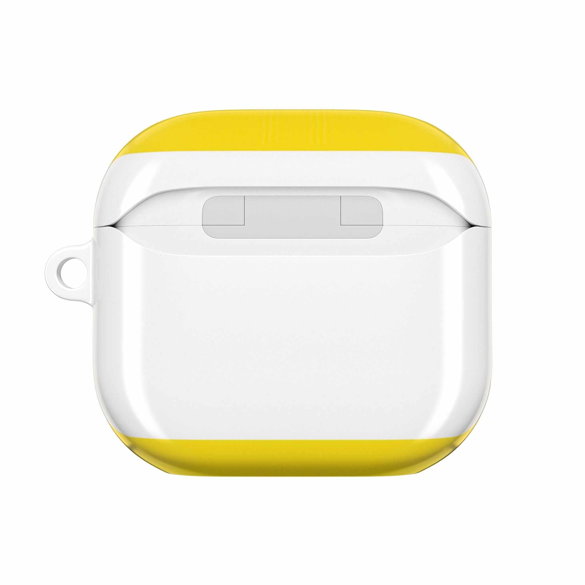 Leeds Utd FC AirPods protective hard case in white and yellow, shock-resistant and wireless charging compatible.
