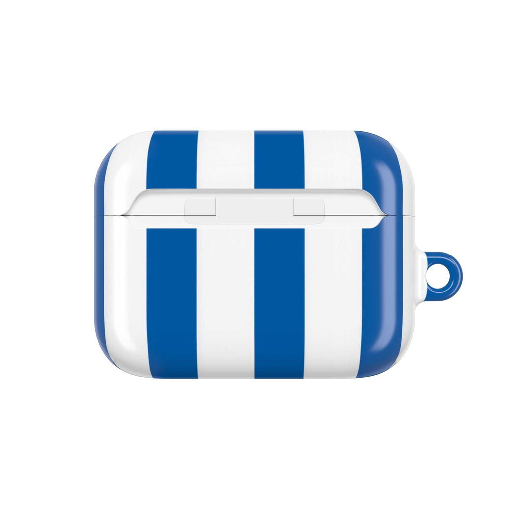 Brighton FC AirPods protective case with blue and white stripes, shock-resistant and wireless charging compatible