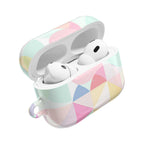 Pastel geometric print protective hard shell case for AirPods and AirPods Pro with vibrant colors and glossy finish.