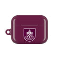 Burnley FC AirPods protective case with claret and blue colors and club crest, shock-resistant and wireless charging compatible
