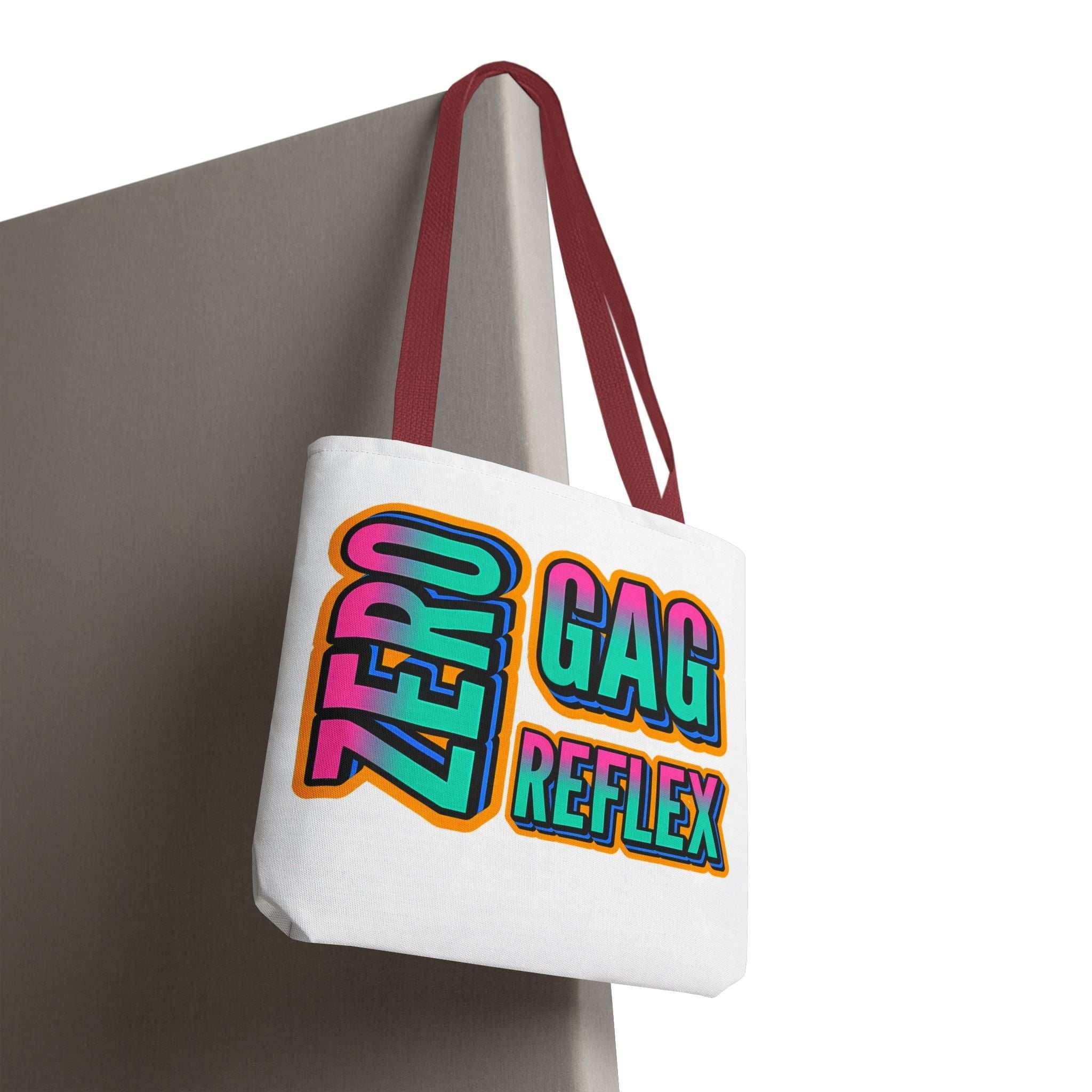 Zero Gag Reflex Tote Bag with cheeky design, durable spun polyester, multiple sizes and handle colors, perfect for everyday use