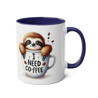 Cute sloth coffee mug with colorful design, 11oz ceramic, glossy finish.