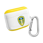 Leeds Utd FC AirPods protective case in white and yellow with club crest and carabiner clip