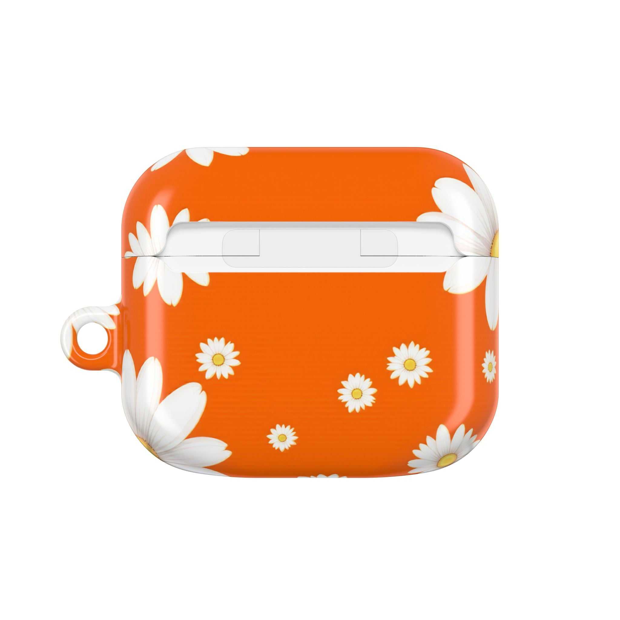 Orange Daises AirPods protective hard shell case with vibrant floral design