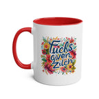 Zilch Coffee Mug with floral design and cheeky message, red handle, 11oz ceramic, microwave and dishwasher safe.
