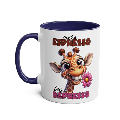 More Expresso Coffee Mug with giraffe design, ceramic, 11oz, glossy finish, microwave and dishwasher safe.