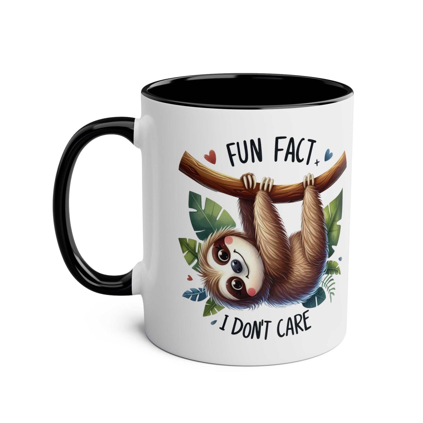 Cute sloth coffee mug with playful design, glossy finish, and black handle.