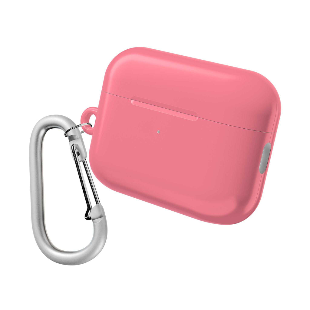 Light coral hard shell protective case for AirPods and AirPods Pro with carabiner clip, slim and durable design
