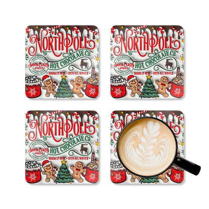 Northpole Christmas Coaster Set with festive design and mug.