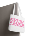 Pink heart tote bag with cheeky fun print and multiple handle color options