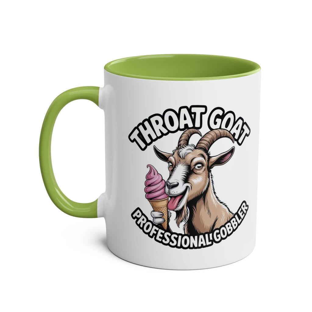 Throat Goat Mug ceramic coffee cup with cheeky adult humor design in two-tone colors