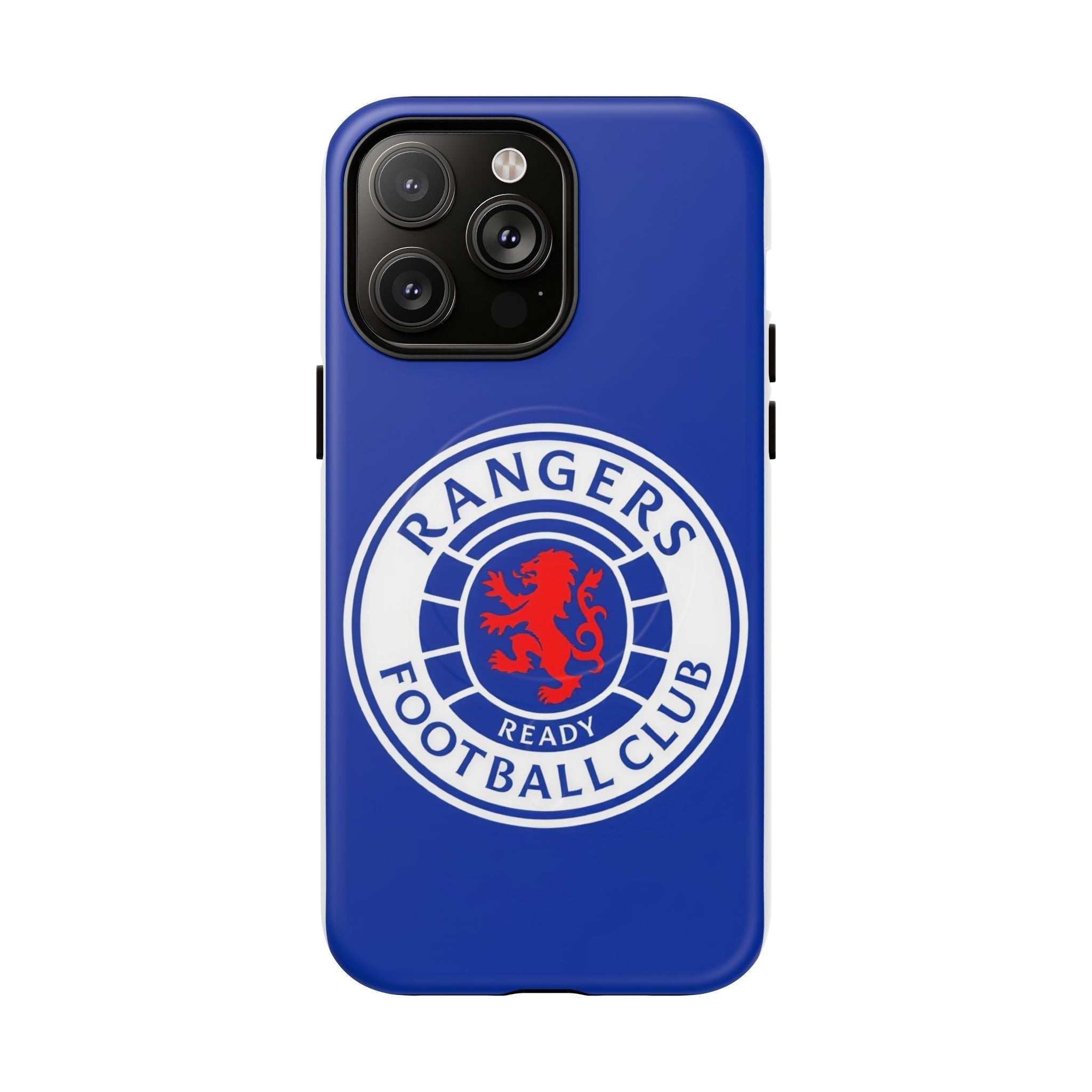 Rangers FC MagSafe iPhone case in royal blue with official-inspired crest and dual-layer protection